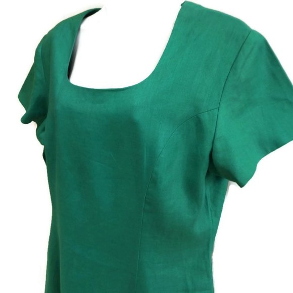 Vintage Dresses & Skirts - SOLD Shift Dress Minimalist Square Neck Green Midi Lined Back Zipper